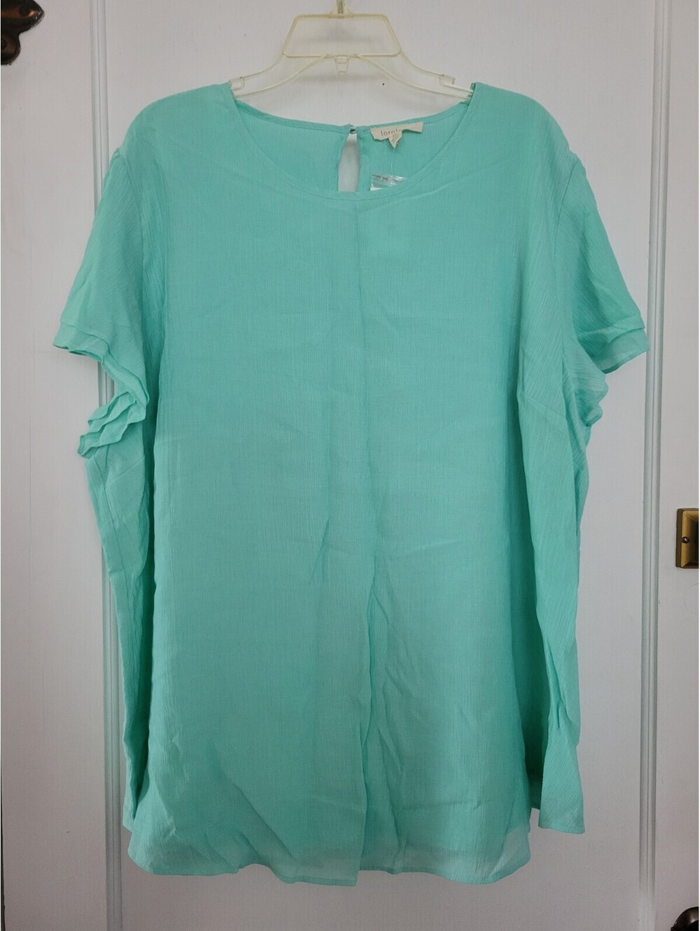 Loralette Blouse Women Plus 24 Teal Ruffle Sleeve Short Sleeve Top Tunic